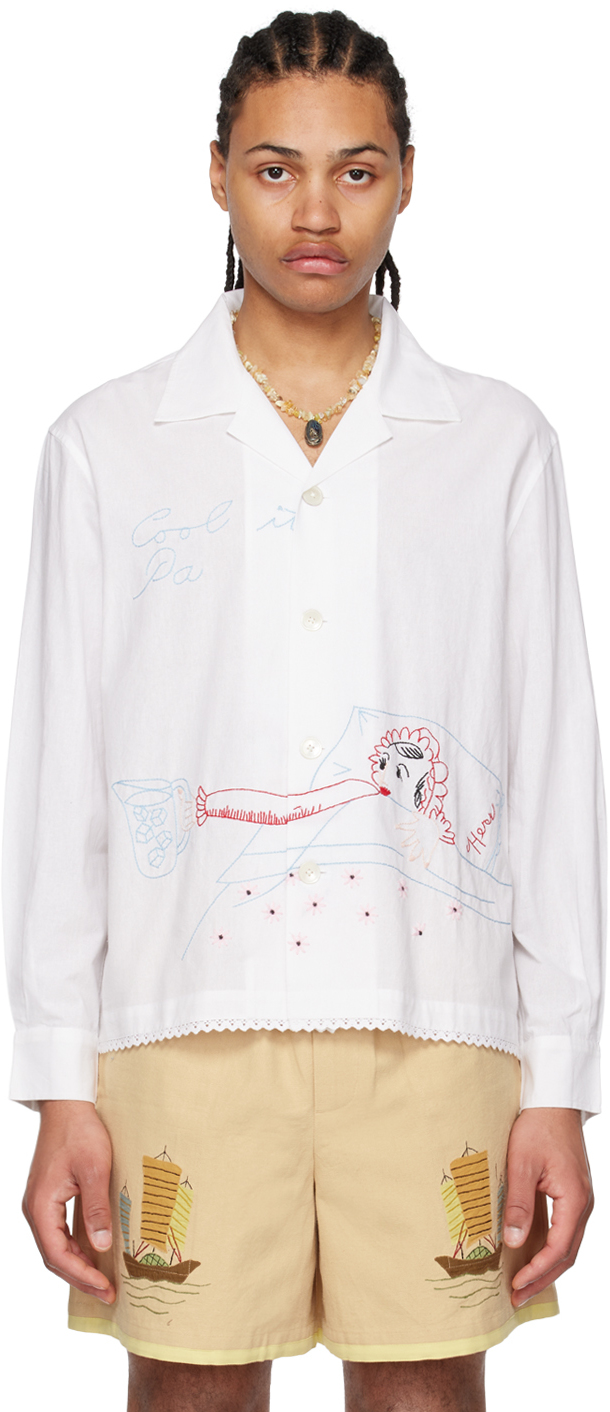 Bode His-and-hers Embroidered Cotton Shirt In Wtmlt White Multi