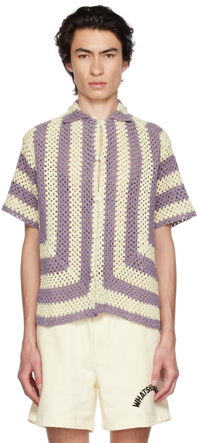 Bode Flagship Crochet Cotton Shirt In Neutrals