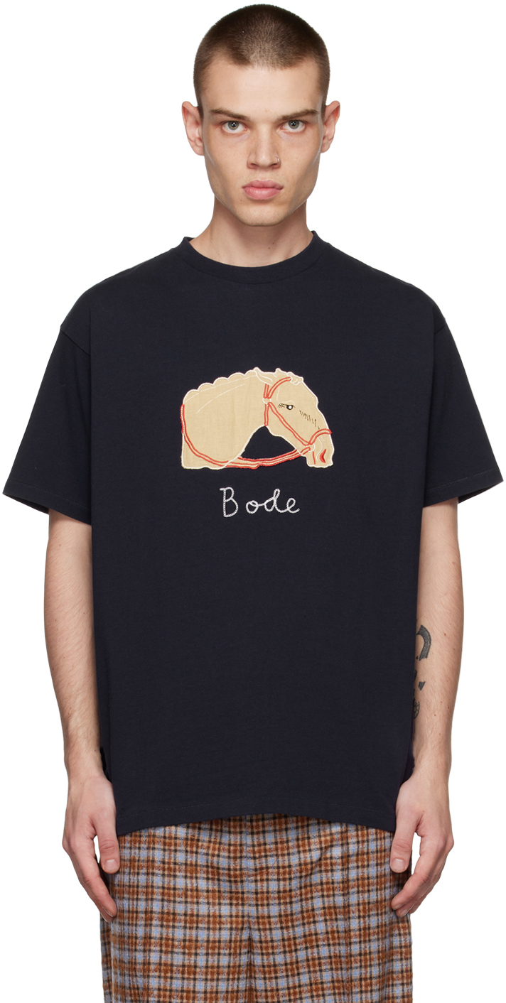 Bode: Navy Pony T-Shirt | SSENSE