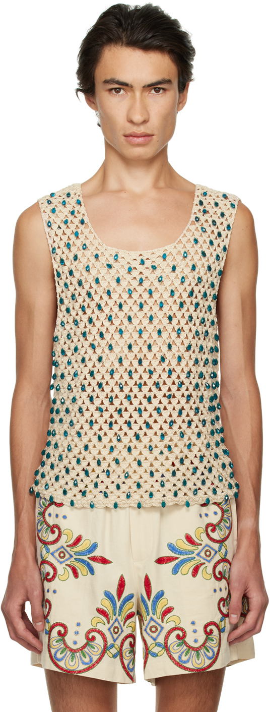 Bode Off-White Beaded Tank Top