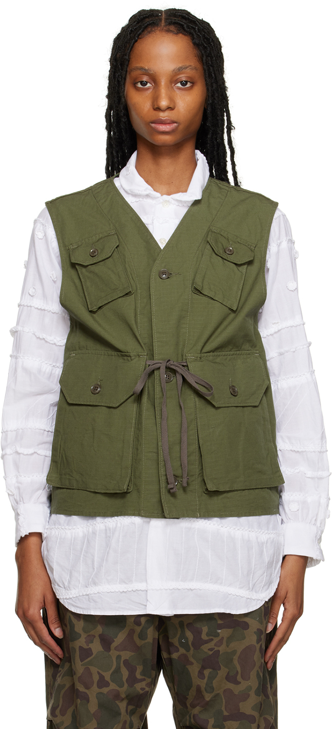 Engineered Garments Khaki C-1 Vest In Ct010 Olive Cotton R | ModeSens