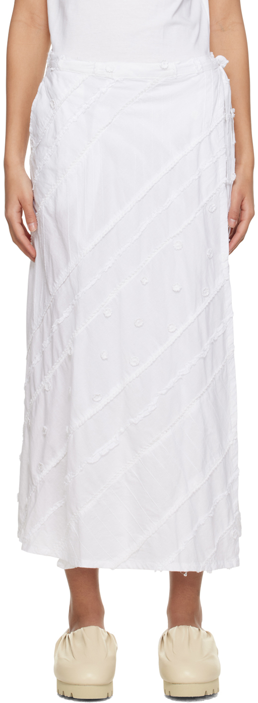 Engineered Garments White Wrap Midi Skirt In Sw004 White Cotton M