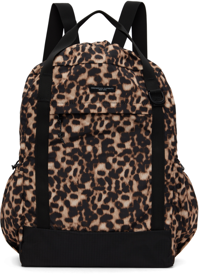 Engineered Garments Brown 3-way Backpack In Black/brown Polyester Leopard Print