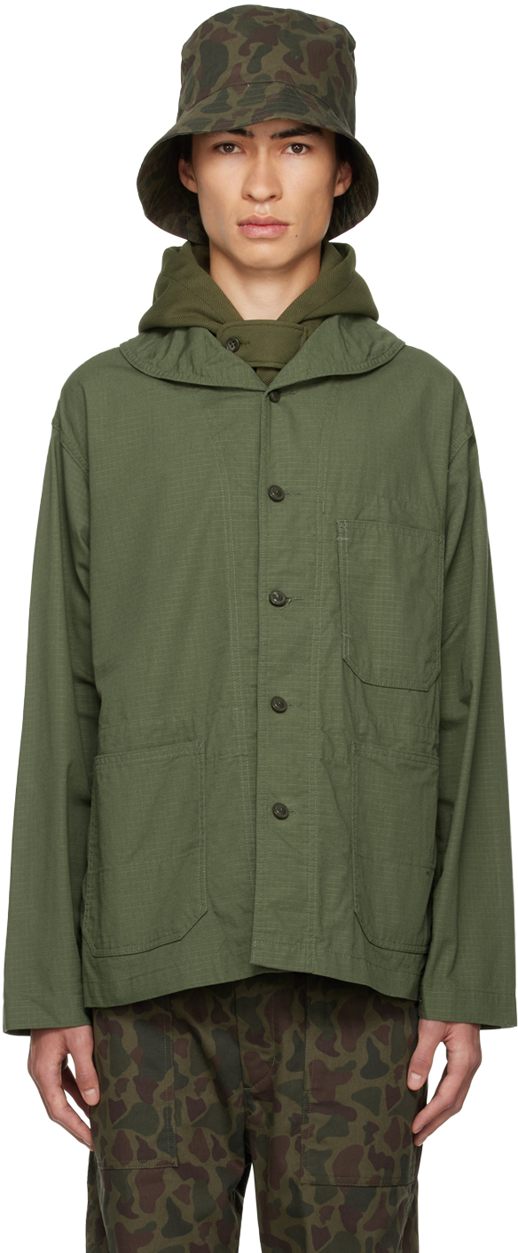 Engineered Garments: Khaki Shawl Collar Jacket | SSENSE Canada