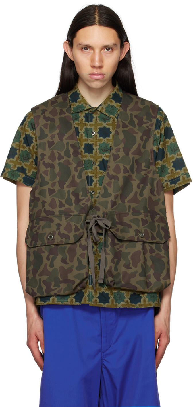 Engineered Garments Khaki Bellows Pockets Vest In Green