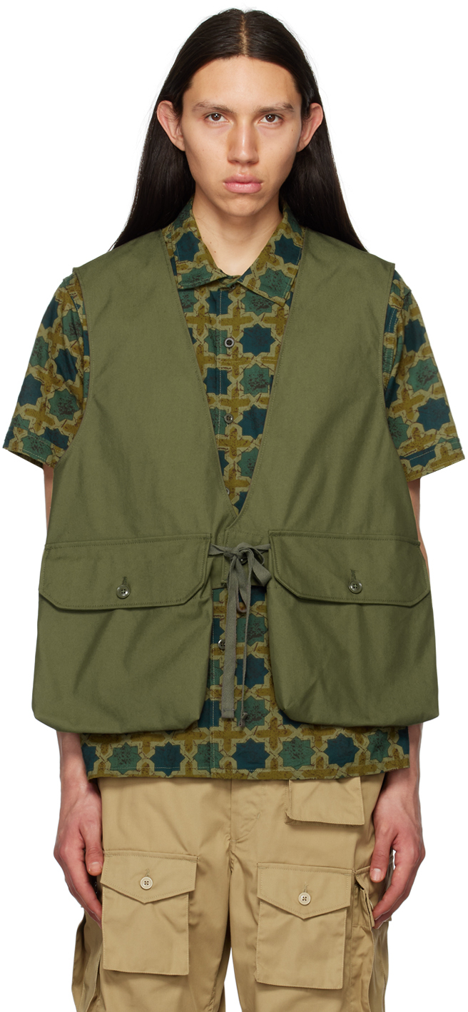 Engineered Garments: Khaki Bellows Pockets Vest | SSENSE