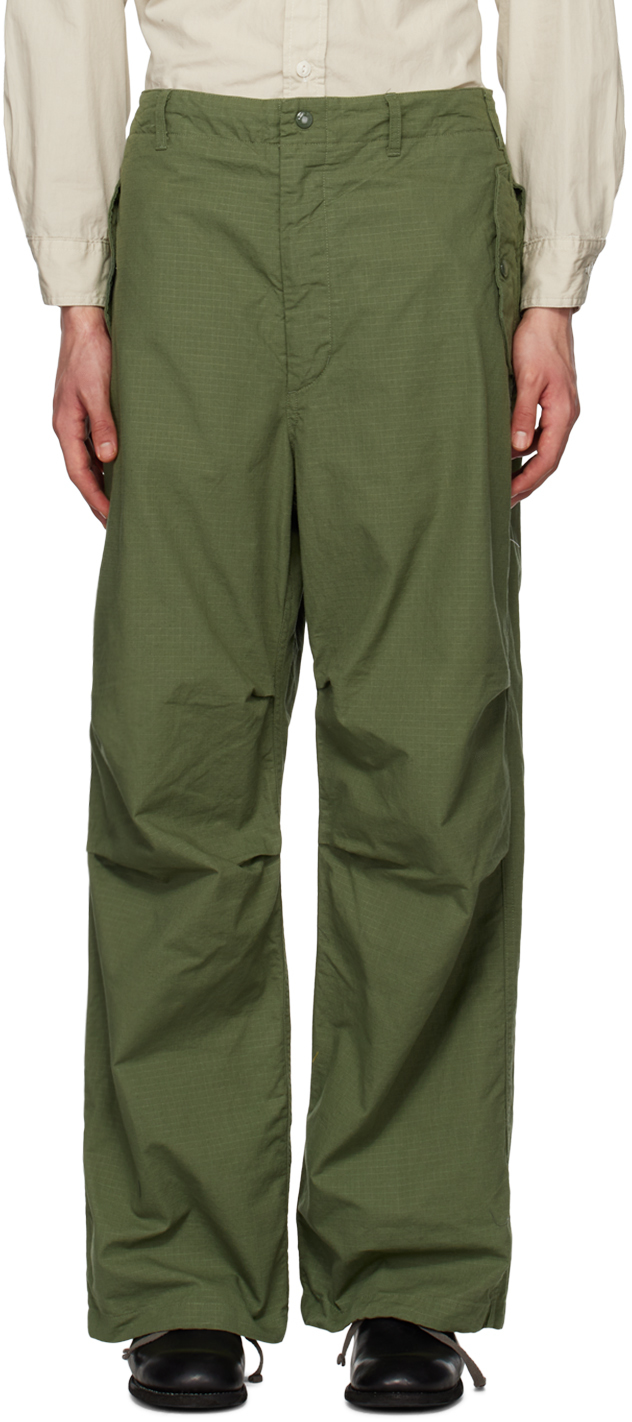 Engineered Garments Green Pleated Trousers In Ct010 Olive Cotton R