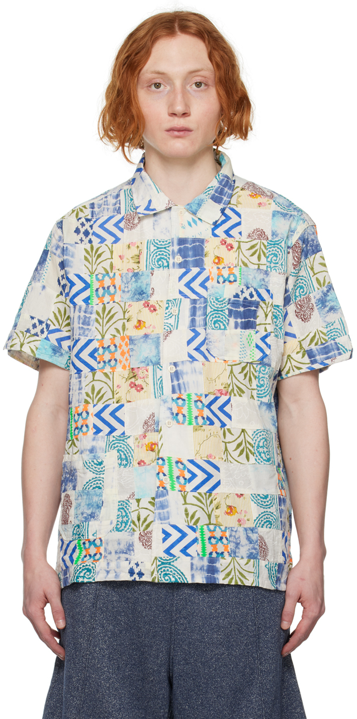 Engineered Garments: White & Blue Patchwork Shirt | SSENSE