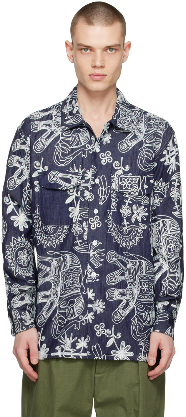 Indigo Embroidered Denim Shirt