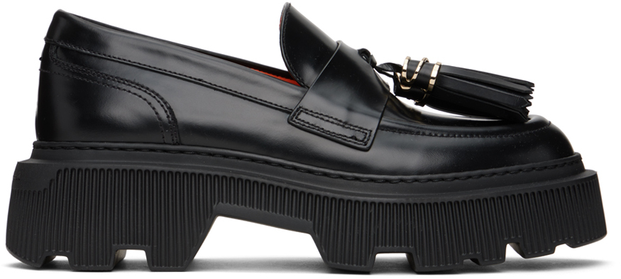 Shop Santoni Black Tassel Loafers In Black-n01