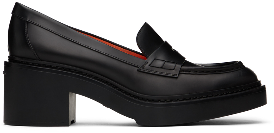 Santoni Black Loafer Heels In Black-n01
