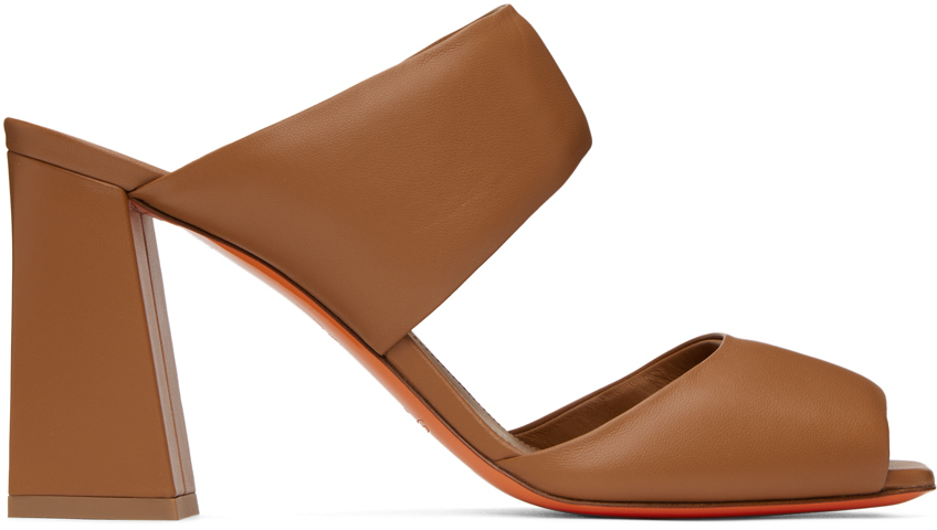 Santoni Brown Leather Heels In Light Brown-c50