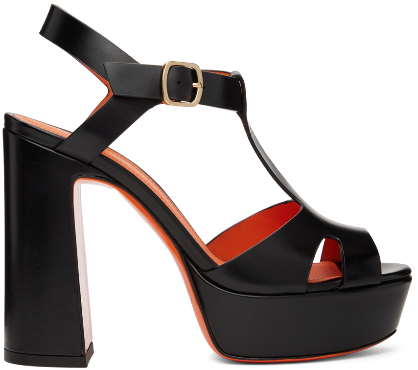 Santoni Black Platform Heeled Sandals In Black-n01