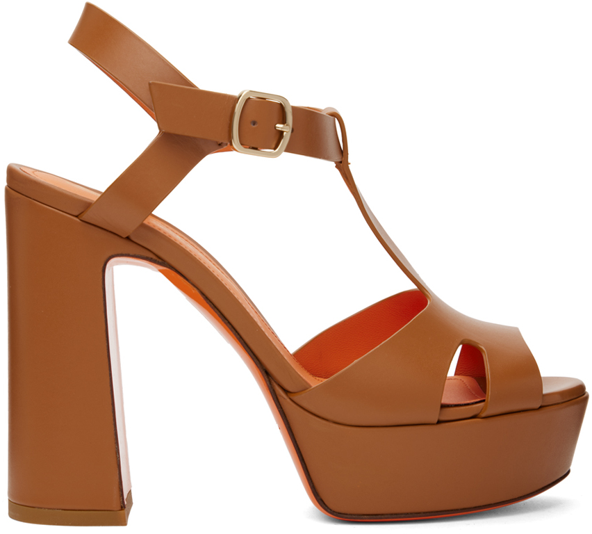 Santoni Tan Platform Heeled Sandals In Light Brown-c55