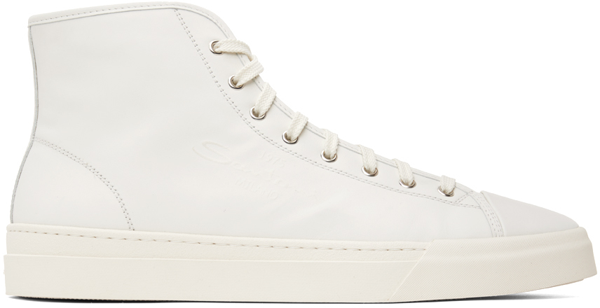 Santoni: White Embossed High-Top Sneakers | SSENSE UK