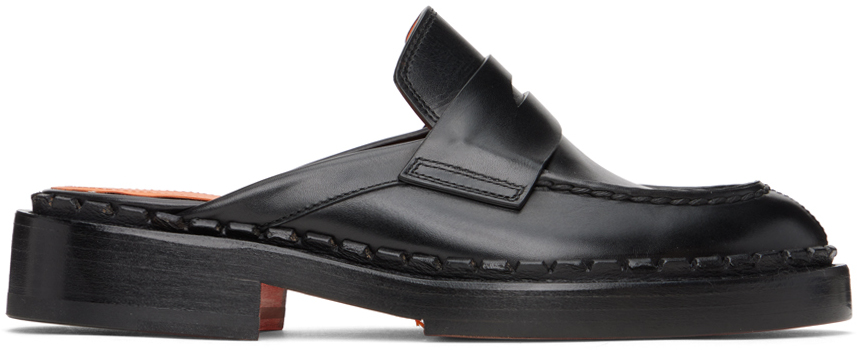 santoni black strap loafers