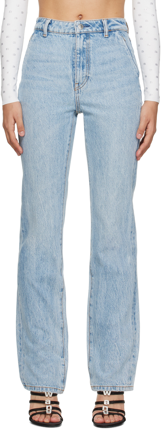 Alexander Wang: Blue High-Rise Slimstacked Jeans | SSENSE