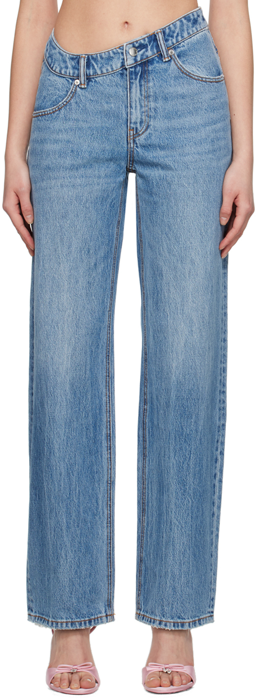 Alexander Wang: Blue Asymmetric Slouchy Jeans | SSENSE