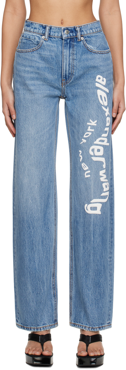 Alexander Wang Puff Logo Ez - Straight Leg Jean In Denim In Vintage Light Indigo