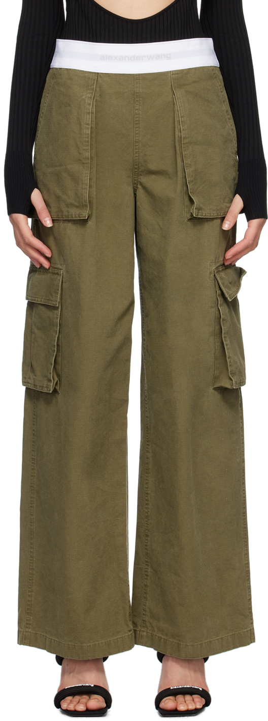 Shop Alexander Wang Khaki Rave Cargo Trousers In 308 Burnt Sage