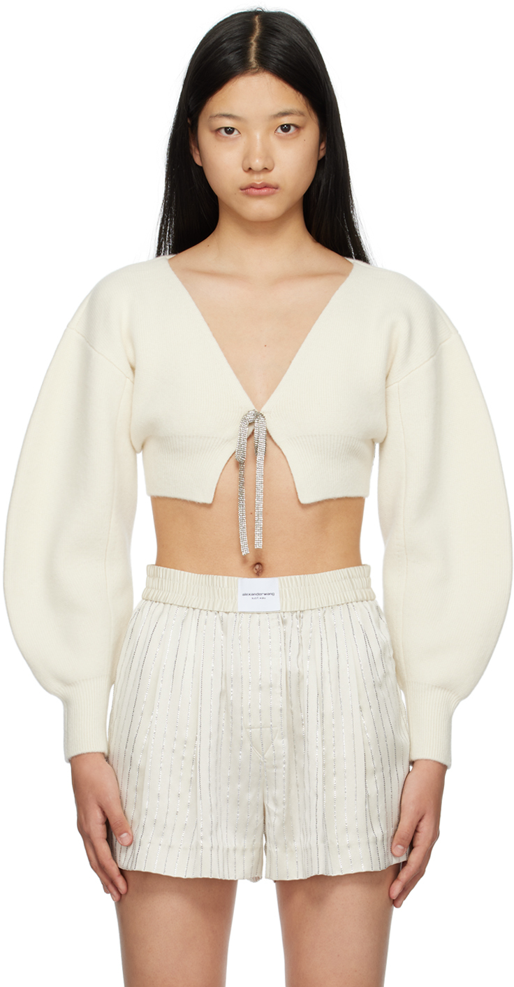 ALEXANDER WANG OFF-WHITE CROPPED CARDIGAN 