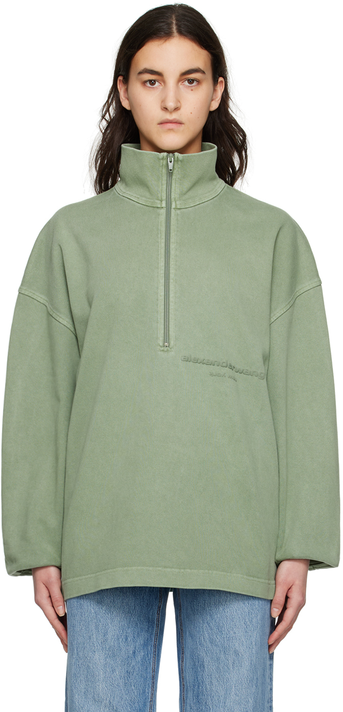 Alexander Wang: Green Half-Zip Sweatshirt | SSENSE Canada