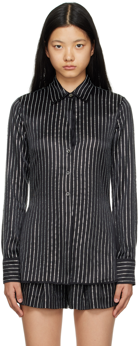 Alexander Wang Black Crystal Pinstripe Shirt In 001 Black