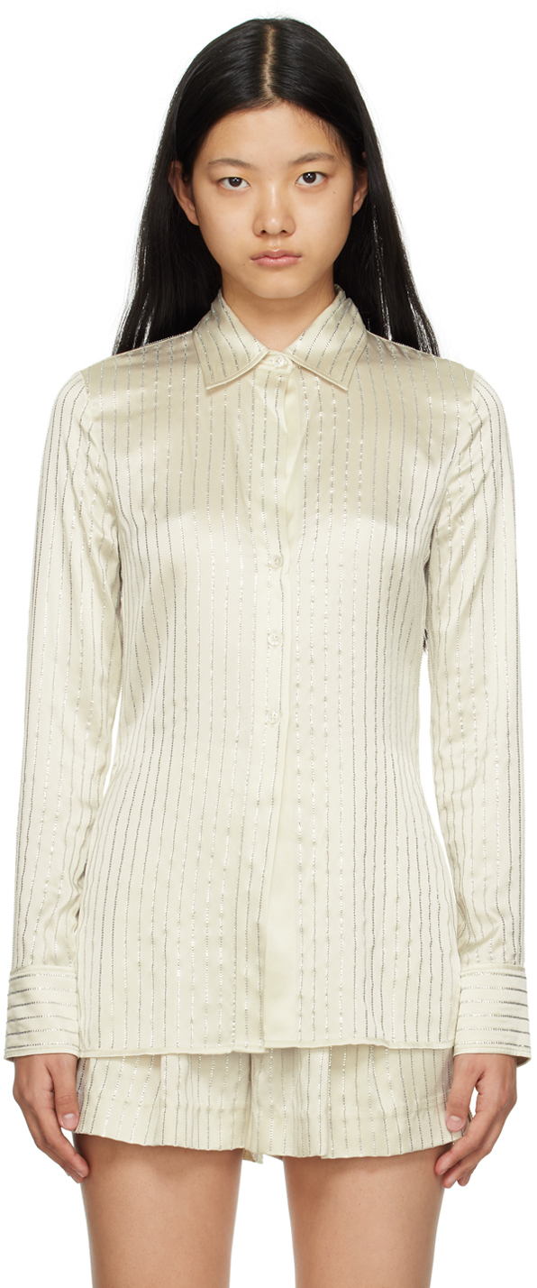 Off-White Crystal Pinstripe Shirt by Alexander Wang on Sale