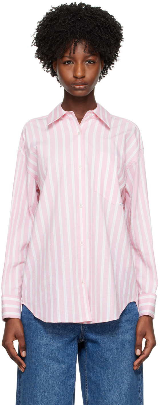 Alexander Wang Hotfix Shirt Jacket In Compact Cotton In Pink/white