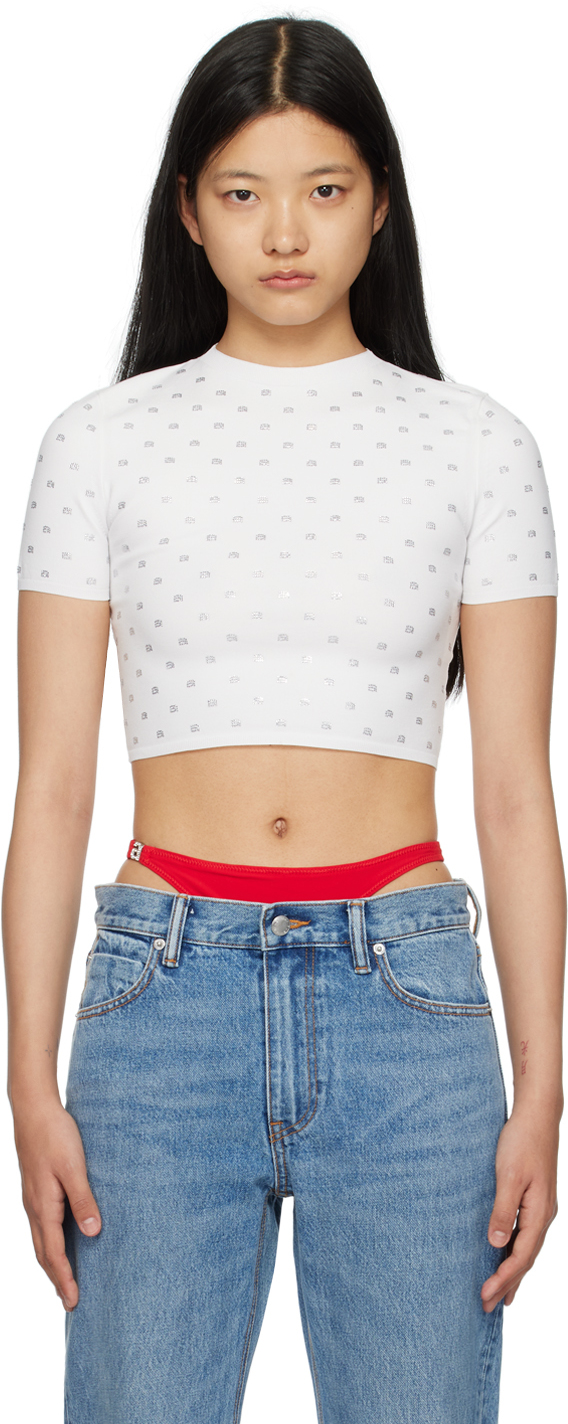 Alexander Wang Crystal-logo Cropped Top In White