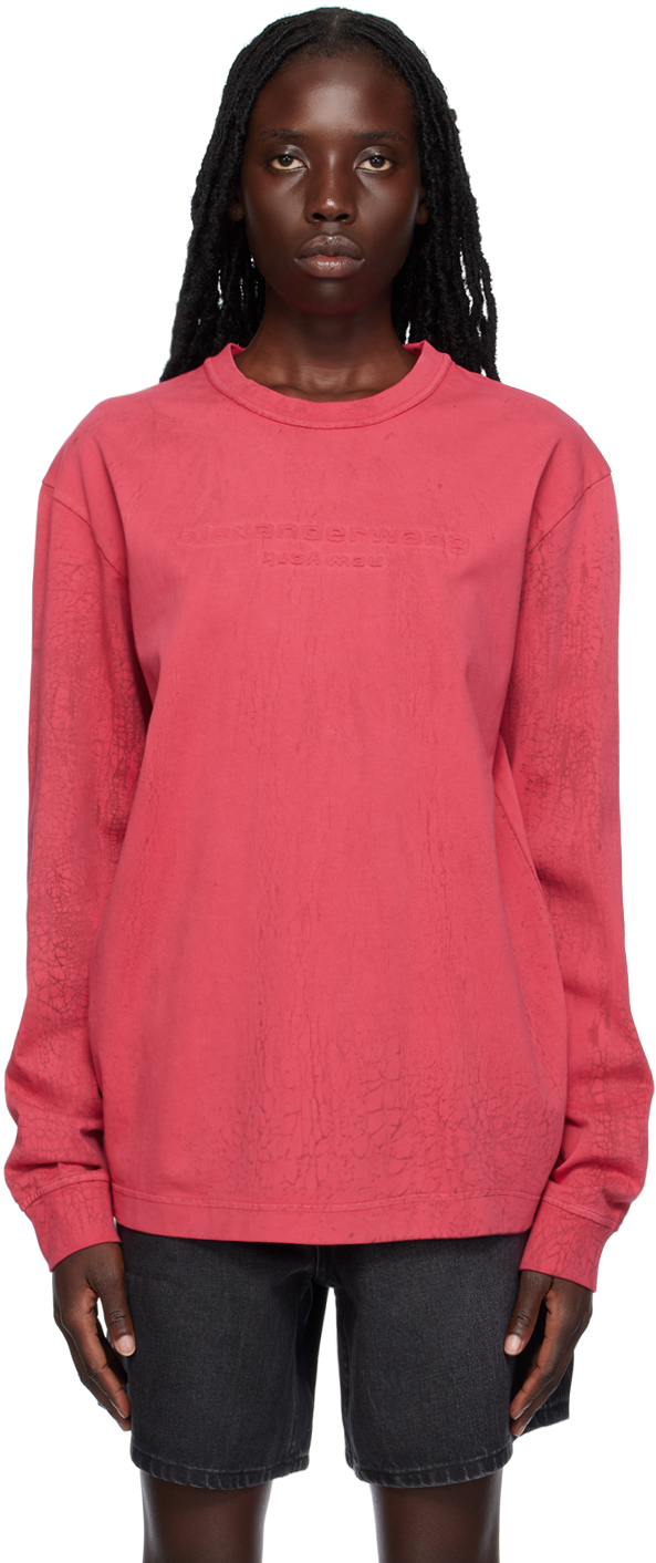 Alexander Wang Red Overdyed Long Sleeve T-shirt In 651a Chinaberry Comb