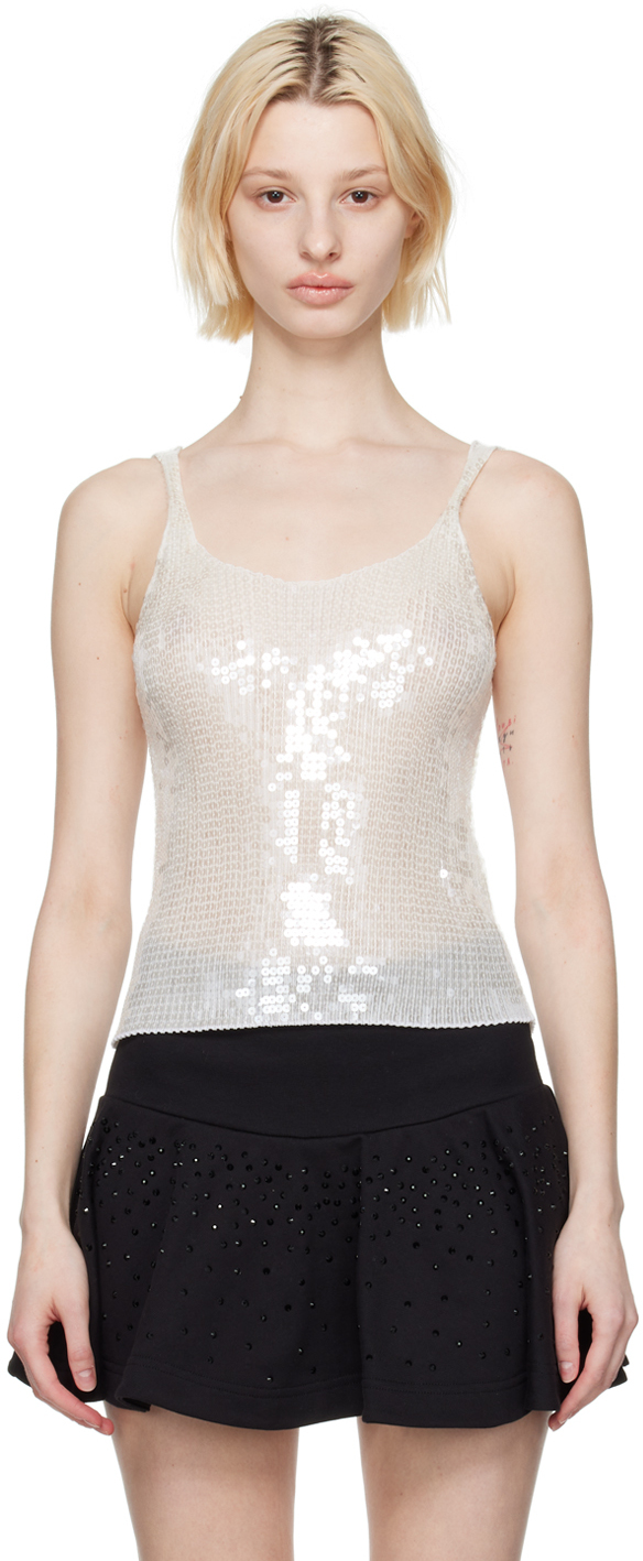 Sequined ribbed-knit tank