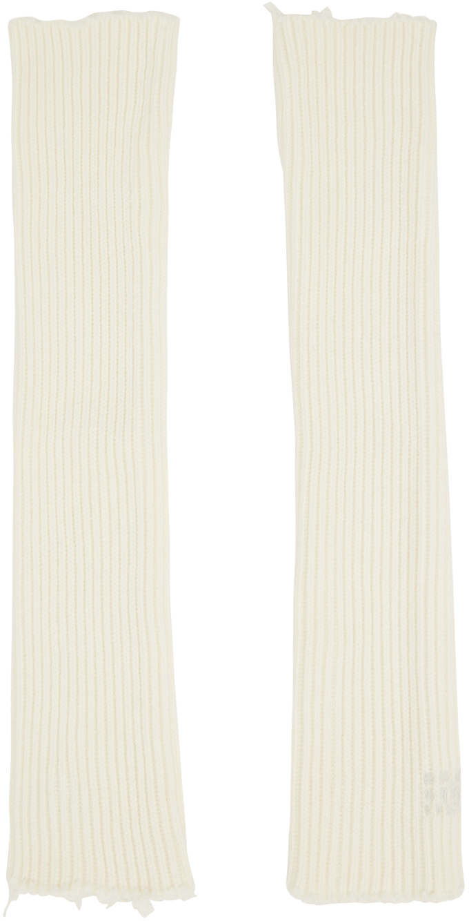 Off-White Ribbed Arm Warmers by MM6 Maison Margiela on Sale