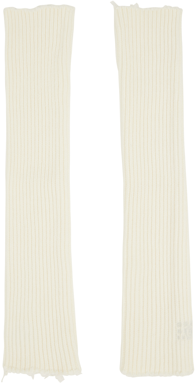 Mm6 Maison Margiela Off-white Ribbed Arm Warmers In 102 Off White