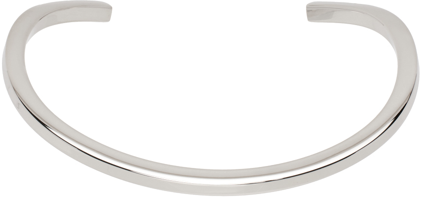 Mm6 Maison Margiela Minimal Cut Logo-engraved Bracelet In Silver
