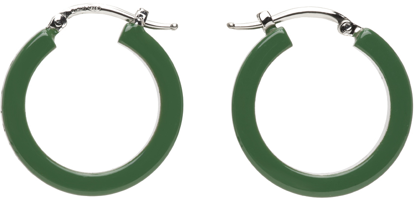 MM6 Maison Margiela Silver & Green Minimal Wire Hoop Earrings