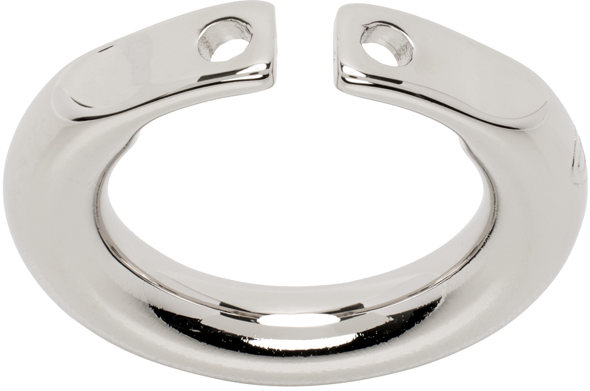 Mm6 Maison Margiela Silver Bar & Chain Ring In 951 Polished Palladi