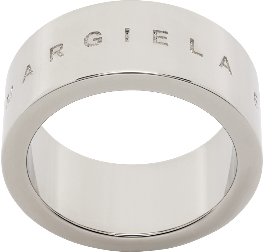 Mm6 Maison Margiela Silver Minimal Logo Ring In 951 Polished Palladi