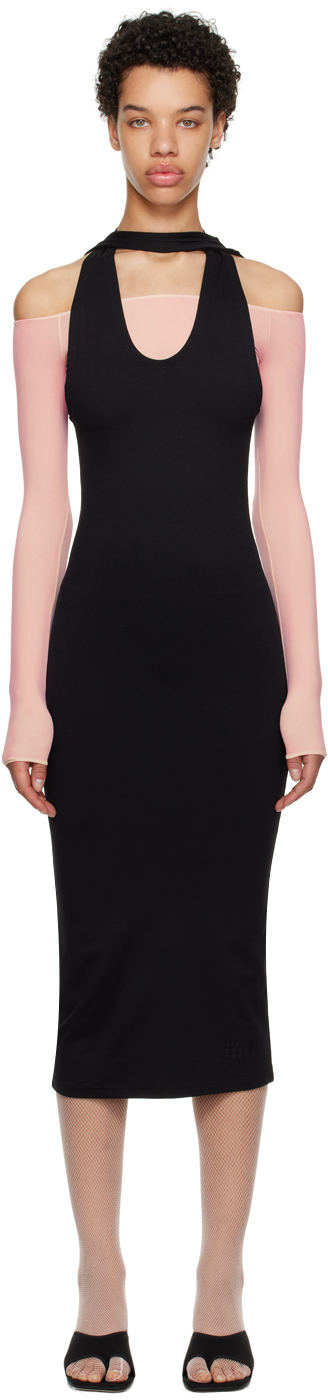 Black Halter Midi Dress by MM6 Maison Margiela on Sale