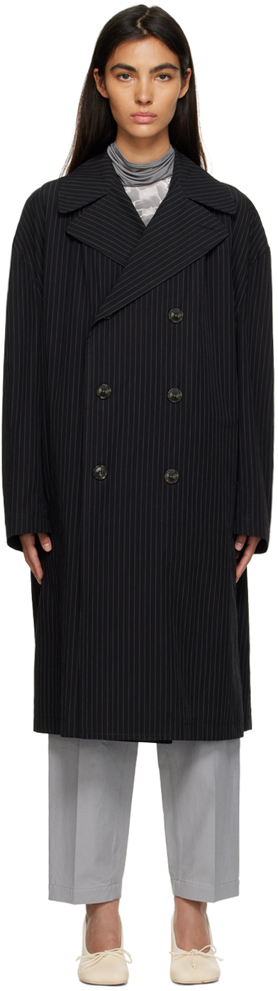 Mm6 Maison Margiela Black Pinstripe Coat In 002f Black/white