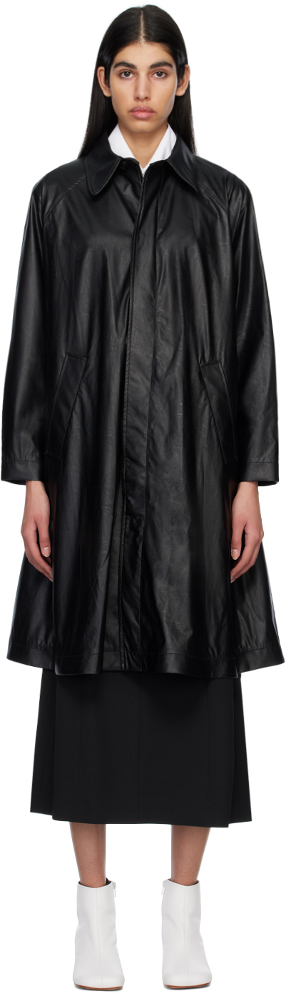 MM6 Maison Margiela Black A-Line Faux-Leather Coat