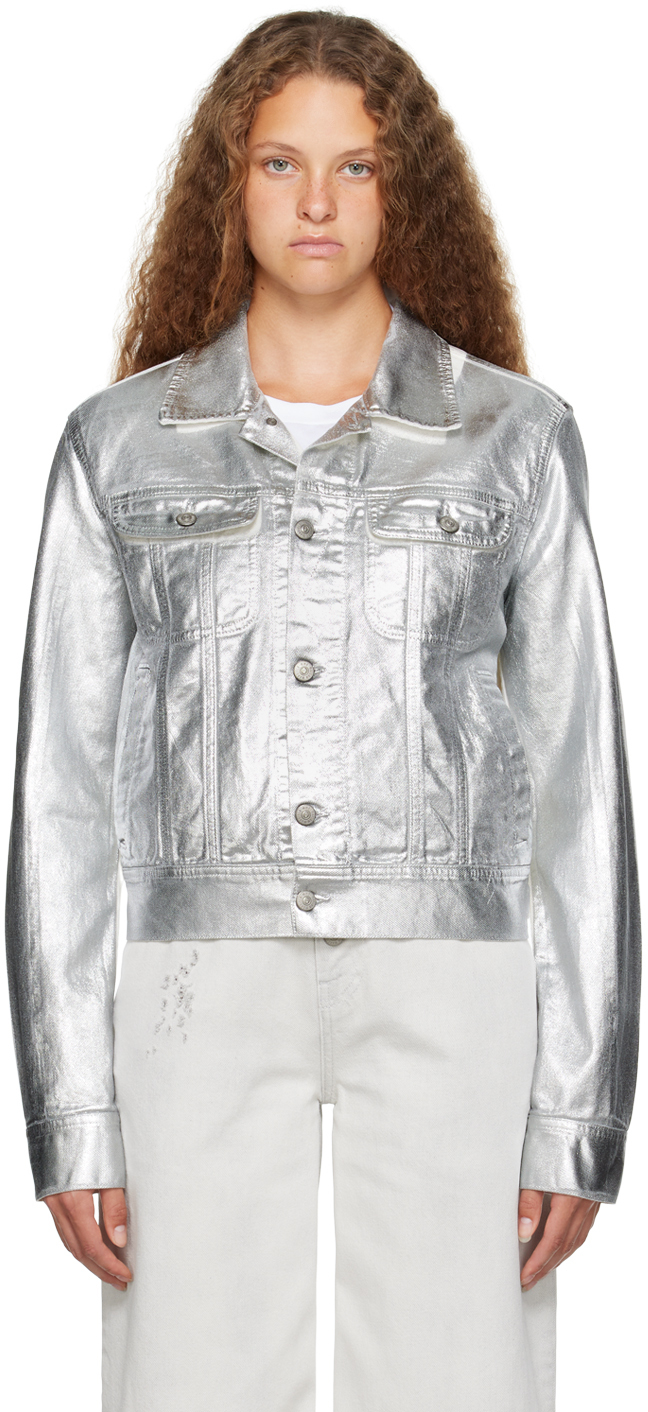 Mm6 Maison Margiela White & Silver Painted Denim Jacket In 961 White/silver