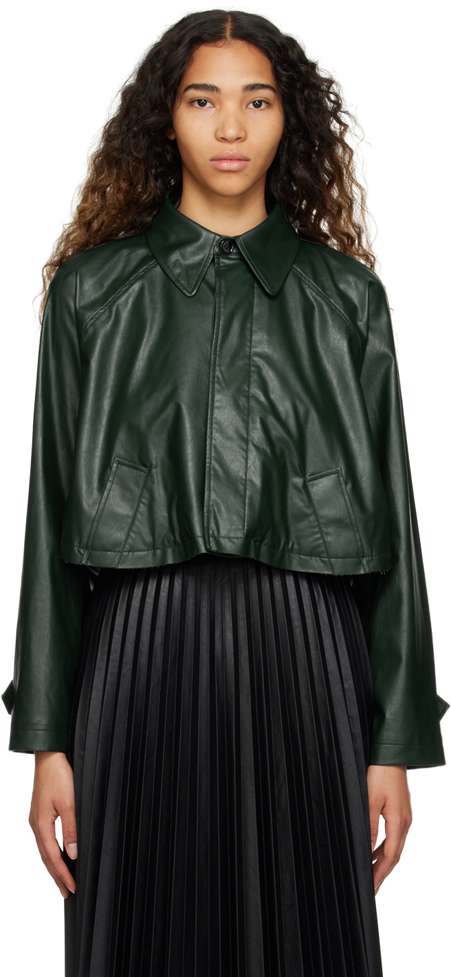 Green Cropped Faux-Leather Jacket