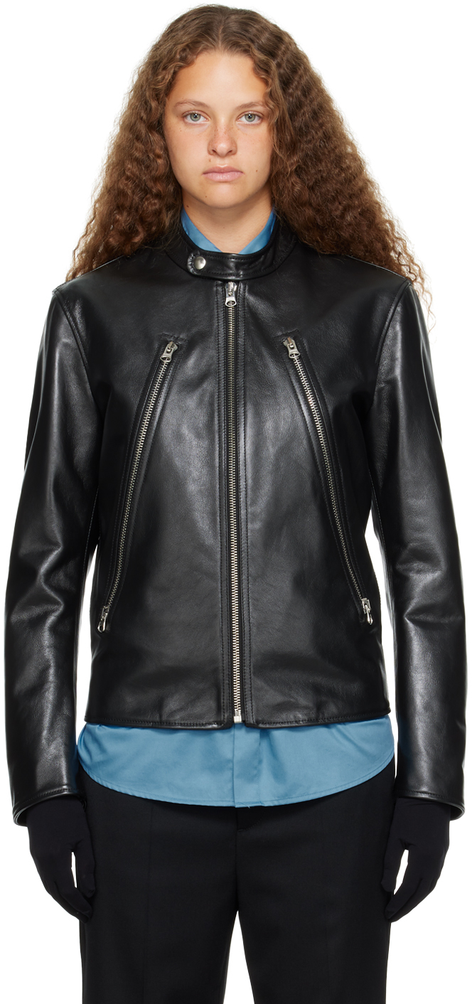 Mm6 Maison Margiela Woman Jacket Black Size 10 Bovine Leather