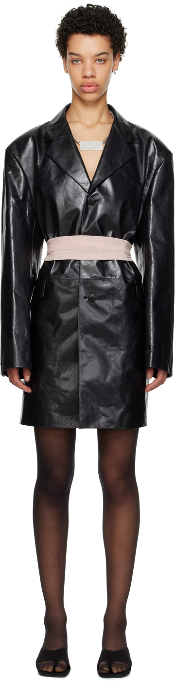 MM6 Maison Margiela Black Single-Breasted Leather Jacket