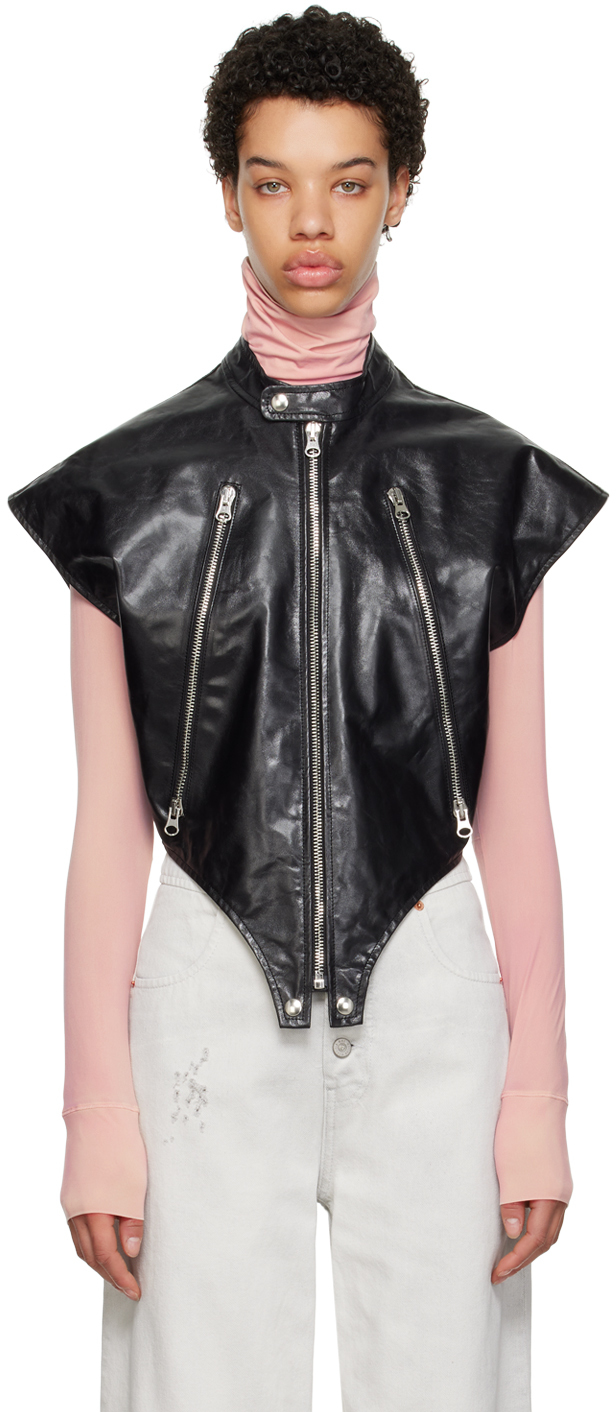 Shop Mm6 Maison Margiela Black Sleeveless Leather Vest In 900 Black