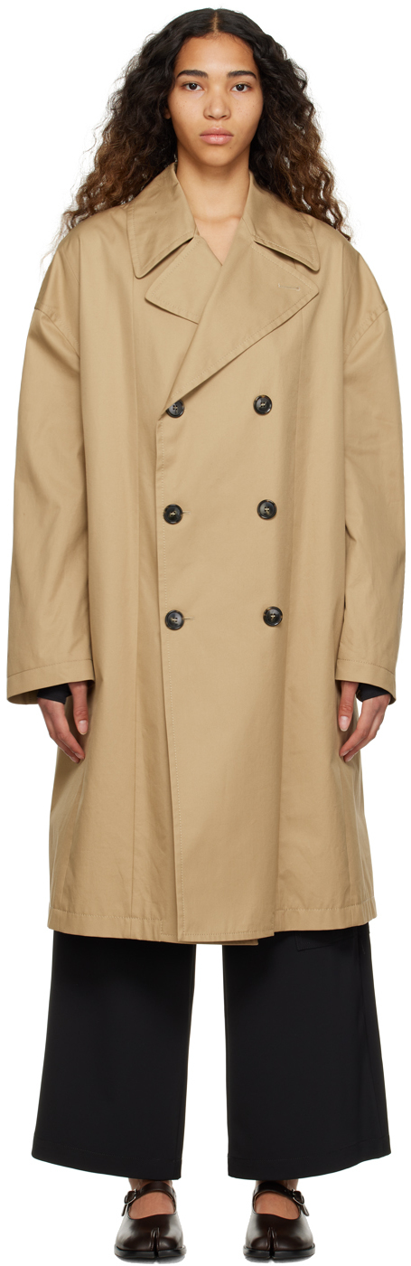 MM6 Maison Margiela Beige Double-Breasted Trench Coat