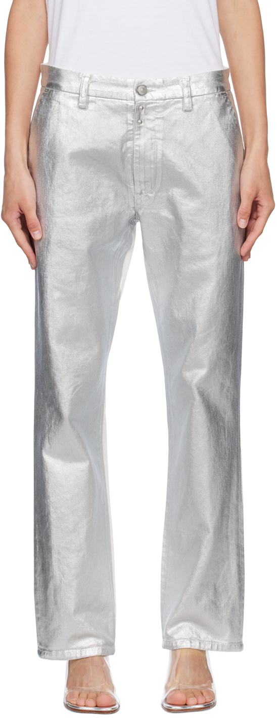 Silver Painted Jeans by MM6 Maison Margiela on Sale