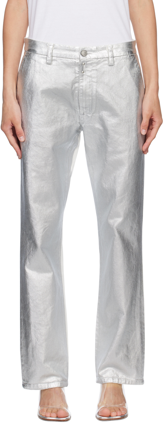 Mm6 Maison Margiela Silver Painted Jeans In 961 Medium Blue
