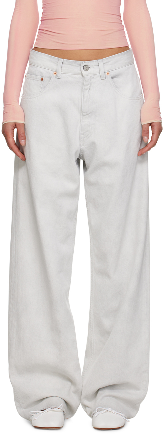 Mm6 Maison Margiela Gray Five-pocket Jeans In 100 White